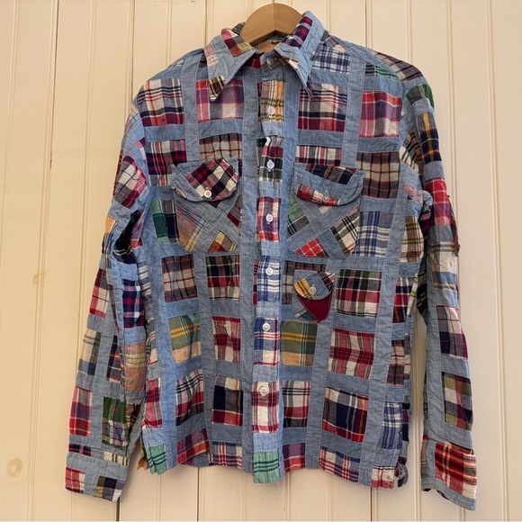 70s Patchwork Madras Button Down Shirt from Japan Size Small - Picture 1 of 4